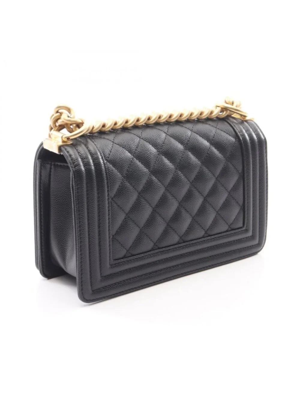 Chanel Shoulder Bag Boy Small Black Caviar Leather Chain